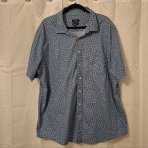 George Light Blue Short Sleeve Button-Down with White Dot Print- XXL